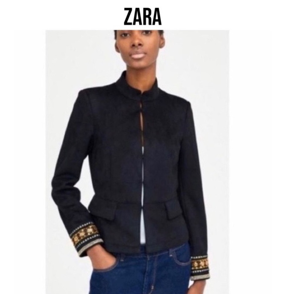 ZARA Suede Embellished Cuff Blazer